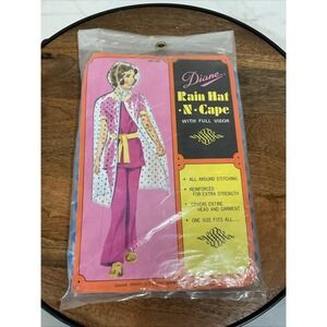 NOS Vintage Women's 1960's Diane Polka Dot  Plastic Vinyl Rain Cape With Hat